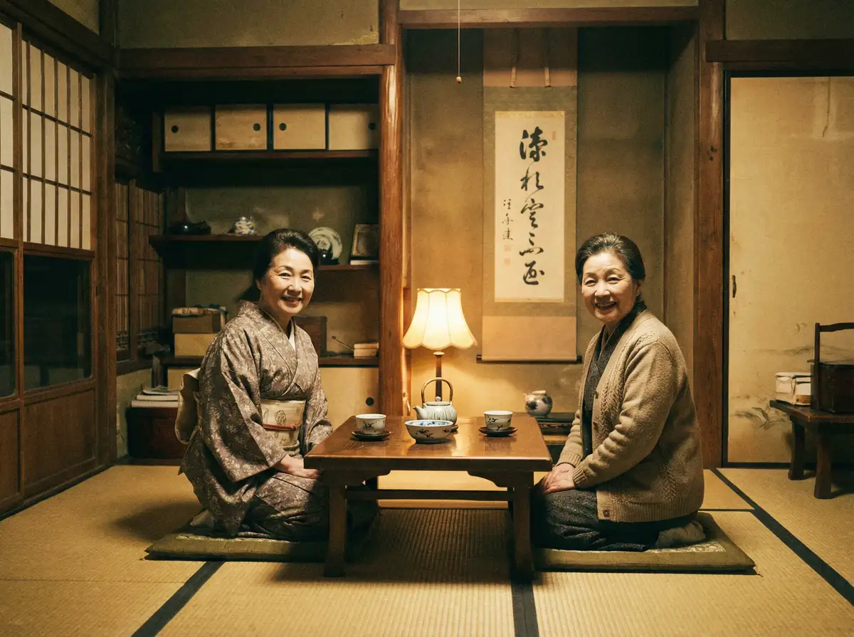 两位优雅的 女神视频-女神专属美颜视频|实时更新免费下载 在日式茶室中品茶交谈